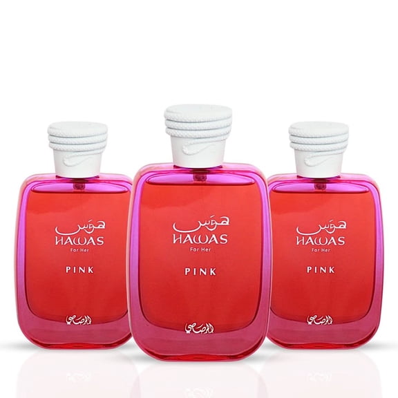 Hawas Pink for Her Eau de Parfum Spray 100ml (3.4 oz) by Rasasi (Pack of 3)