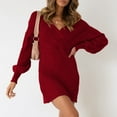 thumbnail image 5 of qolati Sweater Dresses for Women 2024 Fall Long Sleeve Wrap V Neck Knitted Mini Dress Casual Bodycon Business Work Tunic Dress, 5 of 9