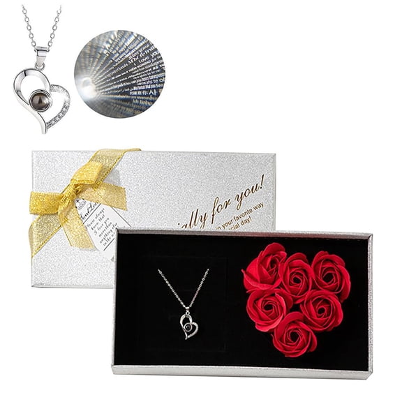 Preserved Red Real Rose With I Love You Necklace 100 Languages, Eternal Flowers Rose Box Anniversary Birthday Gifts For Girlfriend Wife Women Mom Grandma On Christmas, Valentines, Mothers Day (02#)
