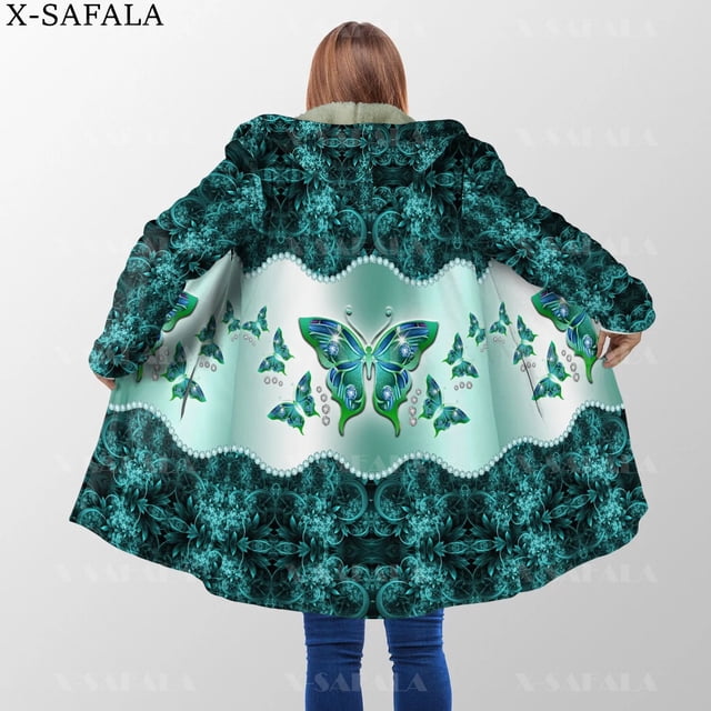 Capa Gruesa y cálida con capucha para hombre y mujer, abrigo con estampado 3D de mariposa hermosa, bata de lana a prueba de viento, manta con capucha-1