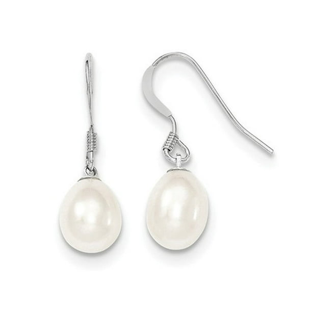 Boucles d'Oreilles Perles de Culture d'Eau Douce Blanches 8-9mm en Argent Sterling