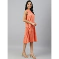 thumbnail image 6 of Janasya Indian Women's Peach Cotton Floral Block Print Flared Western Dress, 6 of 8
