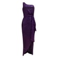 thumbnail image 3 of Telankuip Women's Sleeveless One Shoulder Dress High Waisted Slit Hem Sequined Maxi Evening Formal Dresses Trendy Solid Color Fitted Stylish Outfits Purple XL, 3 of 4