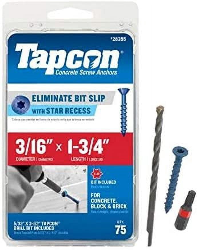 Tapcon 28355 3/16x1-3/4 Blue Star Drive Bugle Head Concrete Anchors 75/Box