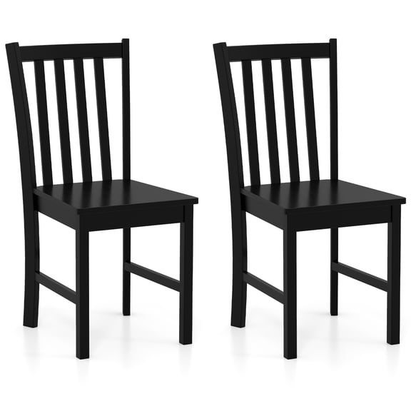 Set of 2 Wooden Dining Chairs with Slat Tilt Backrest, Rubber Wood Frame, Black