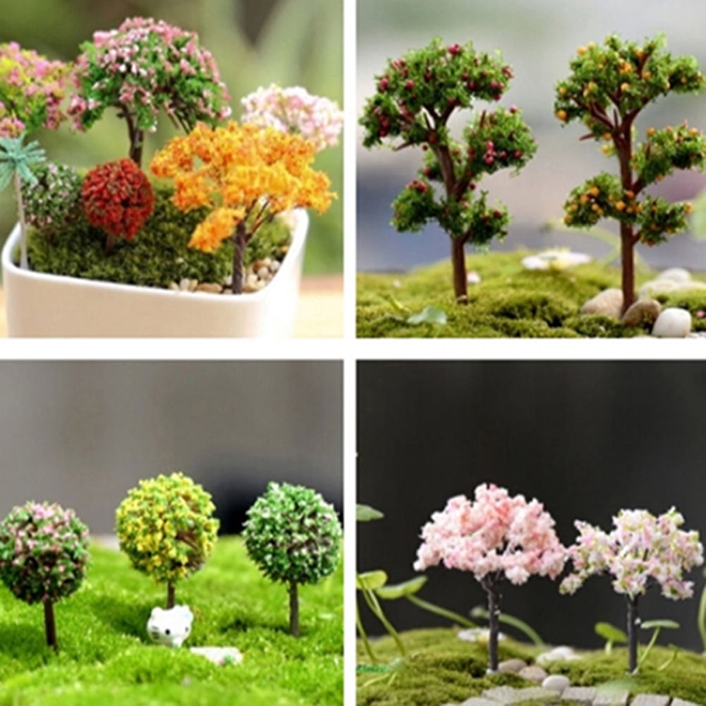 Miniature Sakura Tree Plants Ornament Fairy Garden Dollhouse Landscape DIY Decor 
