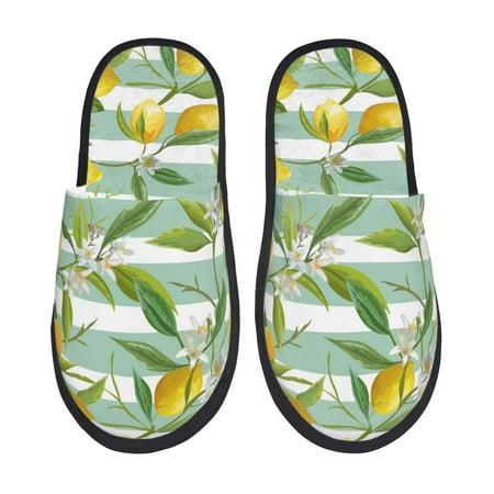 

Qekee Lemon print Slippers for Women and Men Fluffy Cute Cozy House Slipper Funny Furry Bedroom Slippers for Women Indoor -Medium