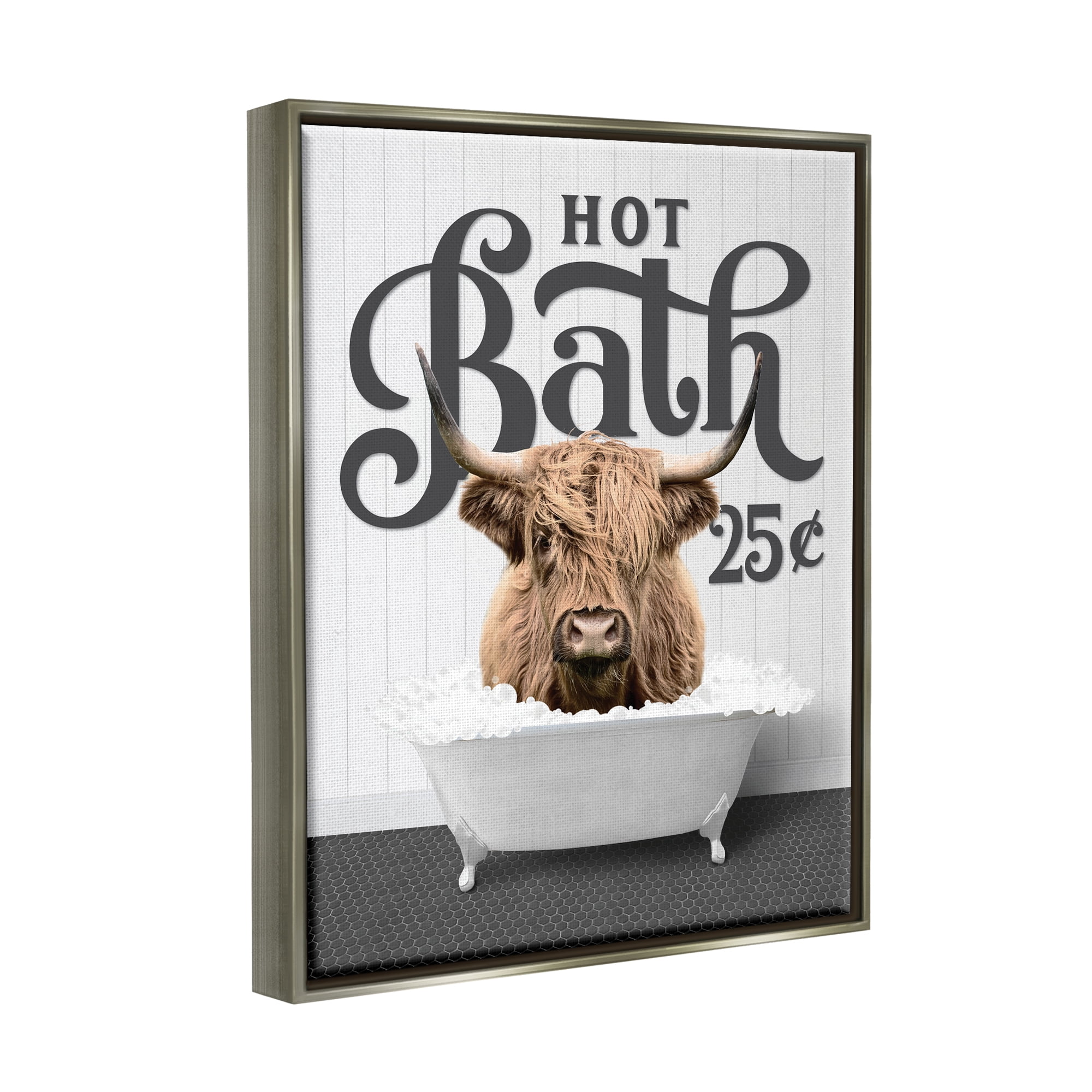 Stupell Industries Hot Bath Cattle Animals & Insects Painting Gray Floater Framed Art Print Wall Art, 17 x 21