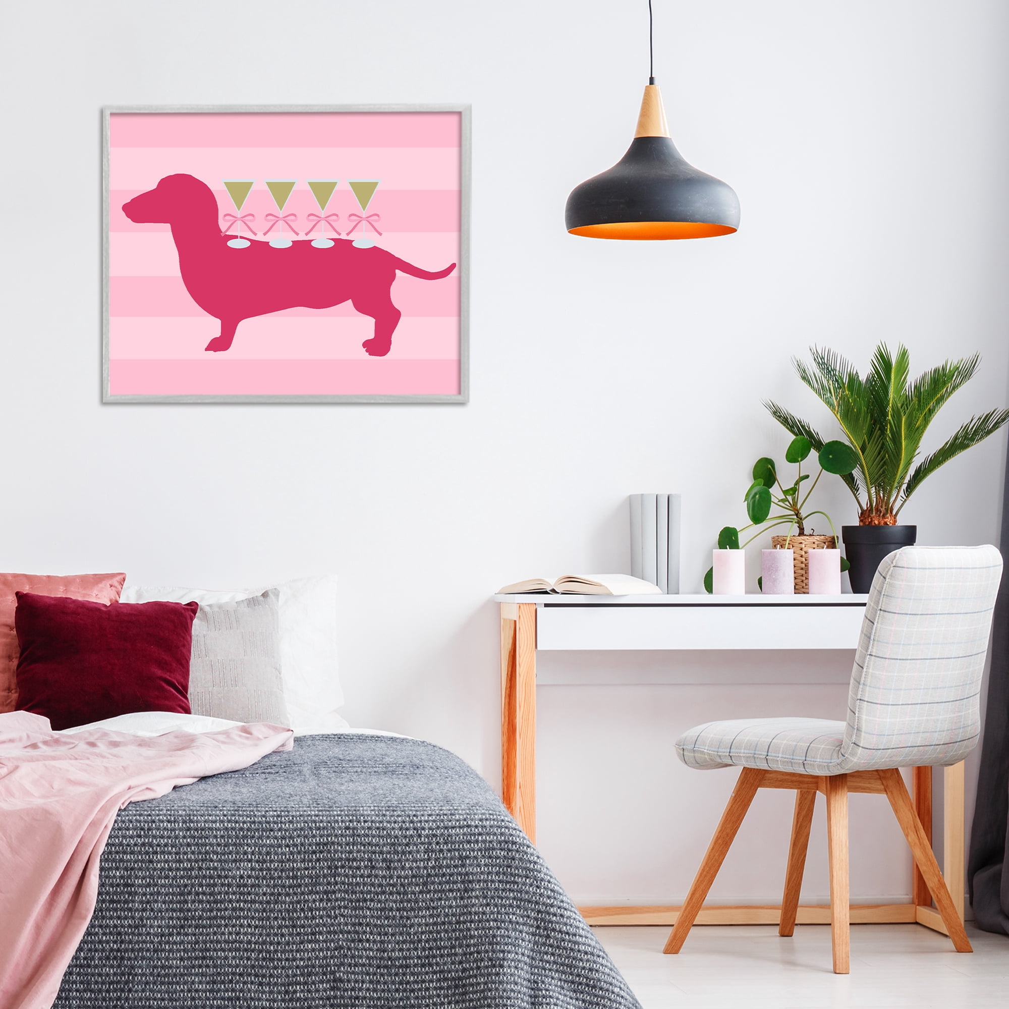 Stupell Industries Pink Dachshund With Martinis Gray Framed Giclee Art, design by Lil' Rue