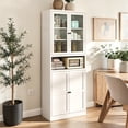 thumbnail image 2 of Hassch 72"H Metal Storage Cabinet with 2 Glass Doors, Tall Pantry Cabinet with Adjustable Shelves and Side Hooks for Dining Room, Living Room, Kitchen, White, 2 of 9