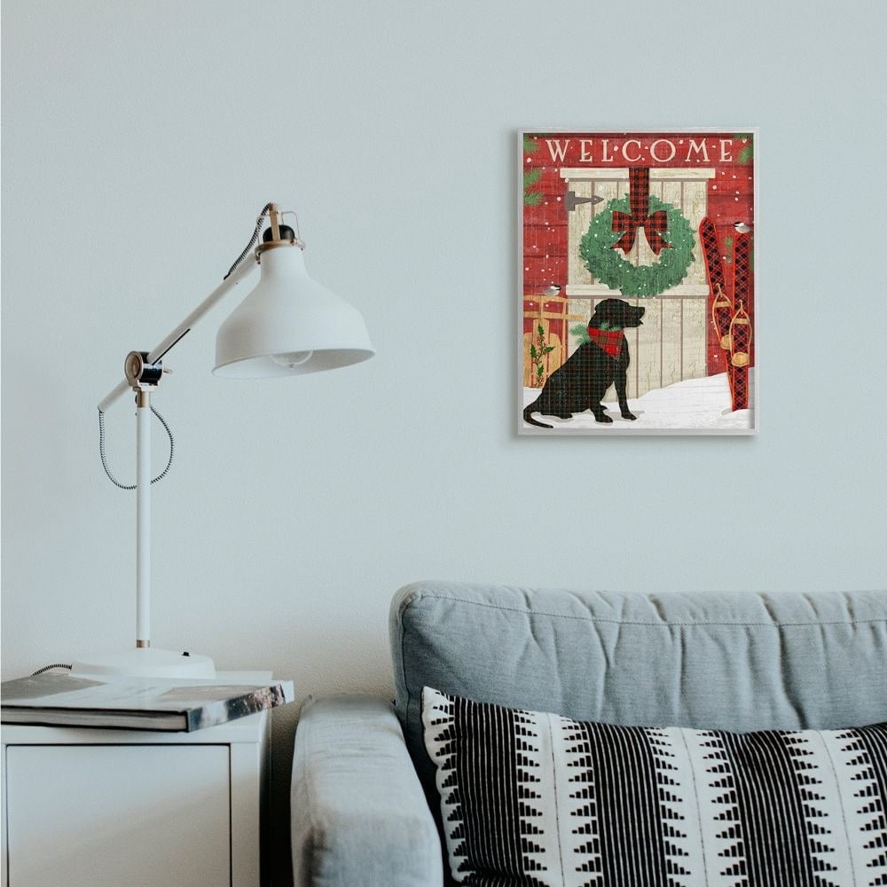 Stupell Indtries Charming Country Holiday Welcome Home Pet Scene Framed Wall Art Design by Andrea Tachiera, 16" x 20", Gray Framed