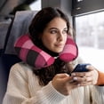 thumbnail image 6 of Travel Pillow Memory Foam, Head Neck Support Airplane Pillow For Traveling, Car, Home, Travel Neck Flight Pillow 12 Inches Hotpink Buffalo Plaid Check Tartan Scotland_1, 6 of 8