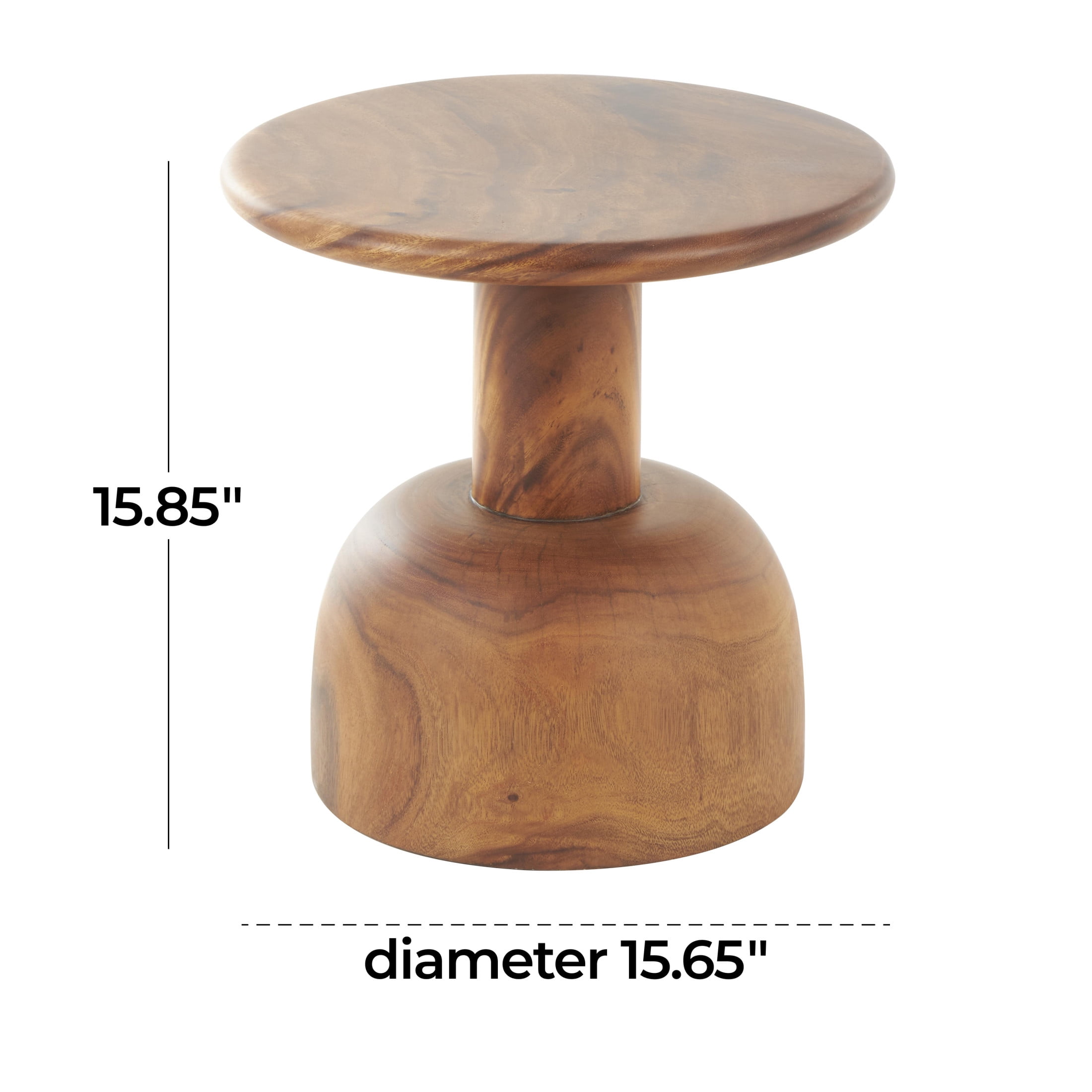 DecMode 16" x 16" Brown Wood Handmade Accent Table with Rounded Block Base, 1-Piece