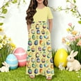 thumbnail image 1 of HOZADOIE Robe Fille Imprimé Pâques Printemps Été Manches Courtes Patchwork Col Rond Décontractée Confortable avec Poches pour 4-14 Ans, 1 of 7