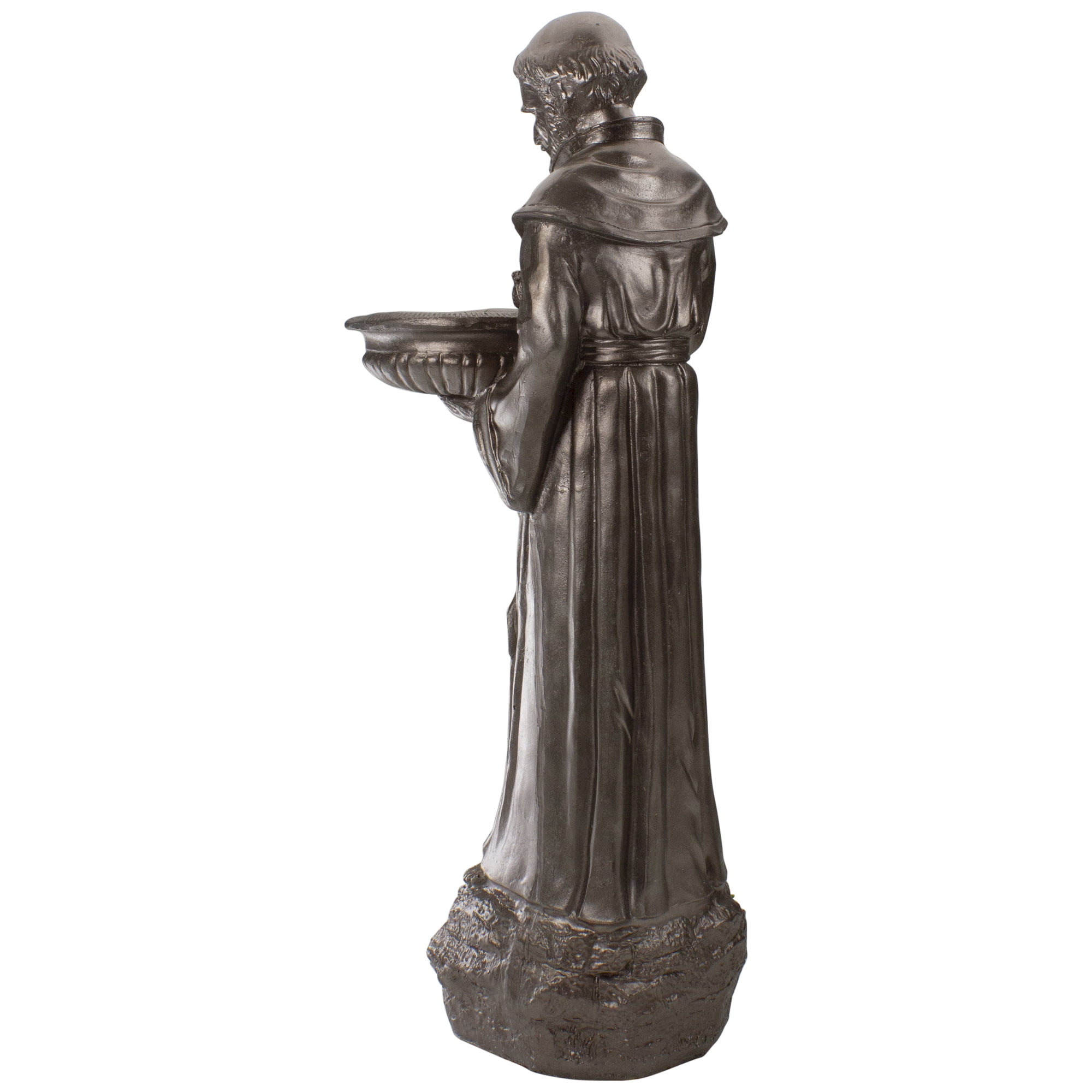 24" St. Francis of Assisi Dark Brown Religious Bird Feeder Outdoor Patio Garden Statue