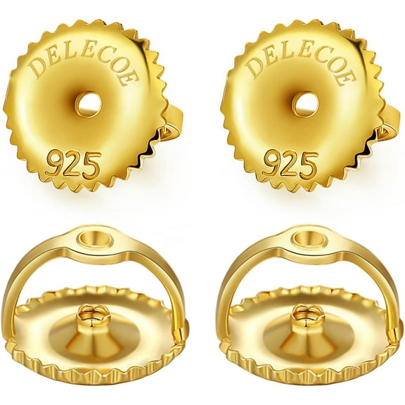 2-Pairs Gold Screw Earring Backs Fit for Threaded Post .032"/20 Gauge, 18K Gold Plated Sterling Silver Screw on Earring Backs Replacements for Diamond Earring Studs, Hypoallergenic Secure