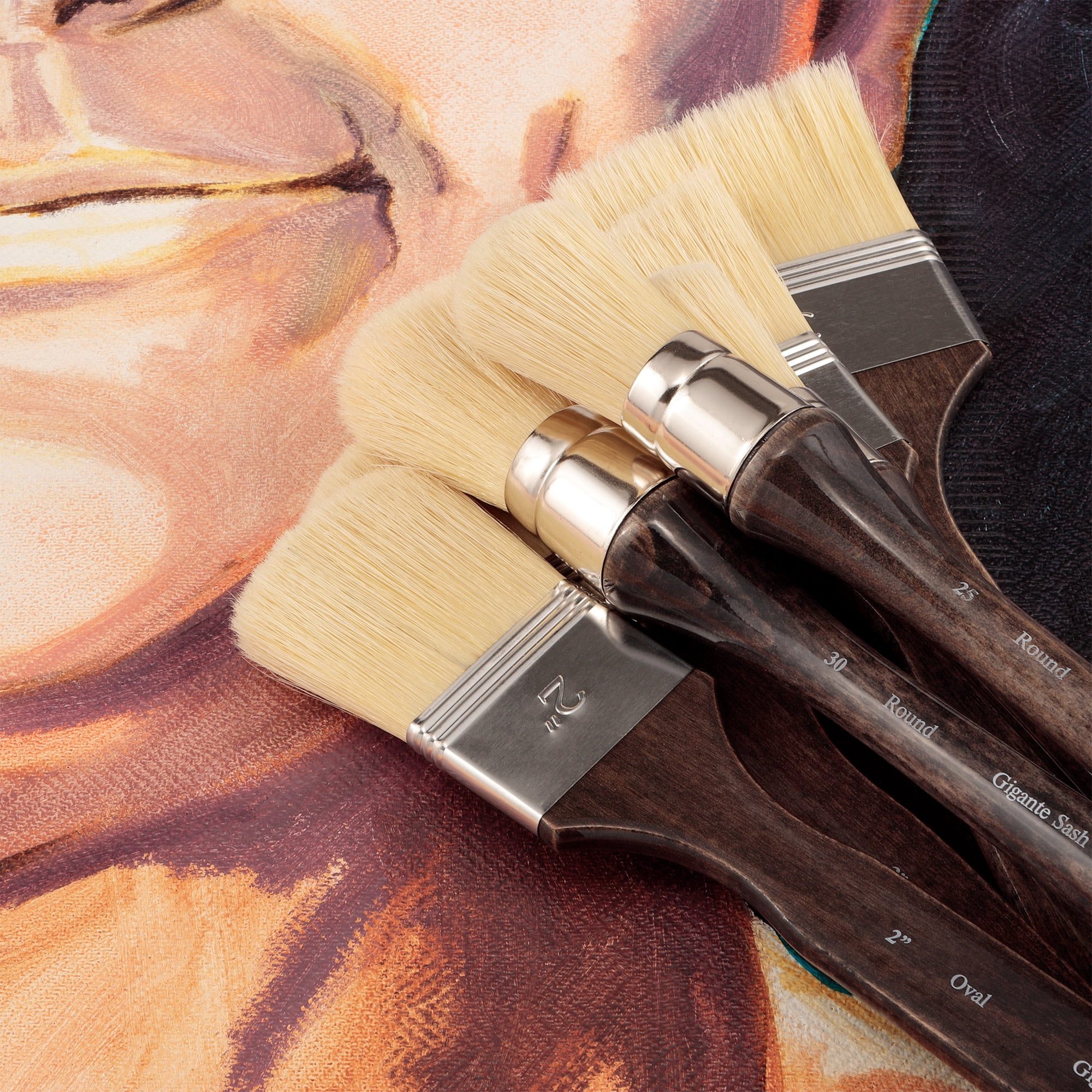 New York Central Gigante Natural Hog Bristle Large Scale Artist Paint Brush, 2" Flat Mottler, Professional German Handmade Oil Painting Brush w/ Long Handle for Oil, Acrylic & Acryla Gouache
