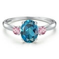 thumbnail image 3 of Gem Stone King 10K White Gold London Blue Topaz and Pink Lab Grown Diamond 3-Stone Ring for Women | 1.76 Cttw | Oval 8X6MM | Gemstone November Birthstone | Size 5, 3 of 6