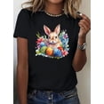 thumbnail image 1 of Women's Easter Bunny & Egg Print Casual Tee - Soft, Stretchy ,Round Neck, Perfect for Spring Celebrations, 1 of 6
