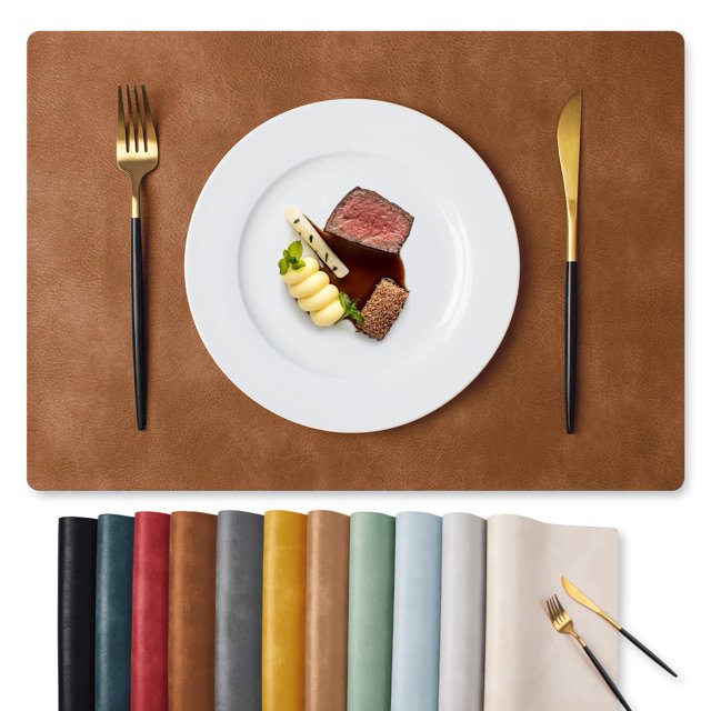 Juego de 6 unidades de vinilo Placemats MOSAT, piel sintética de color marrón rojizo