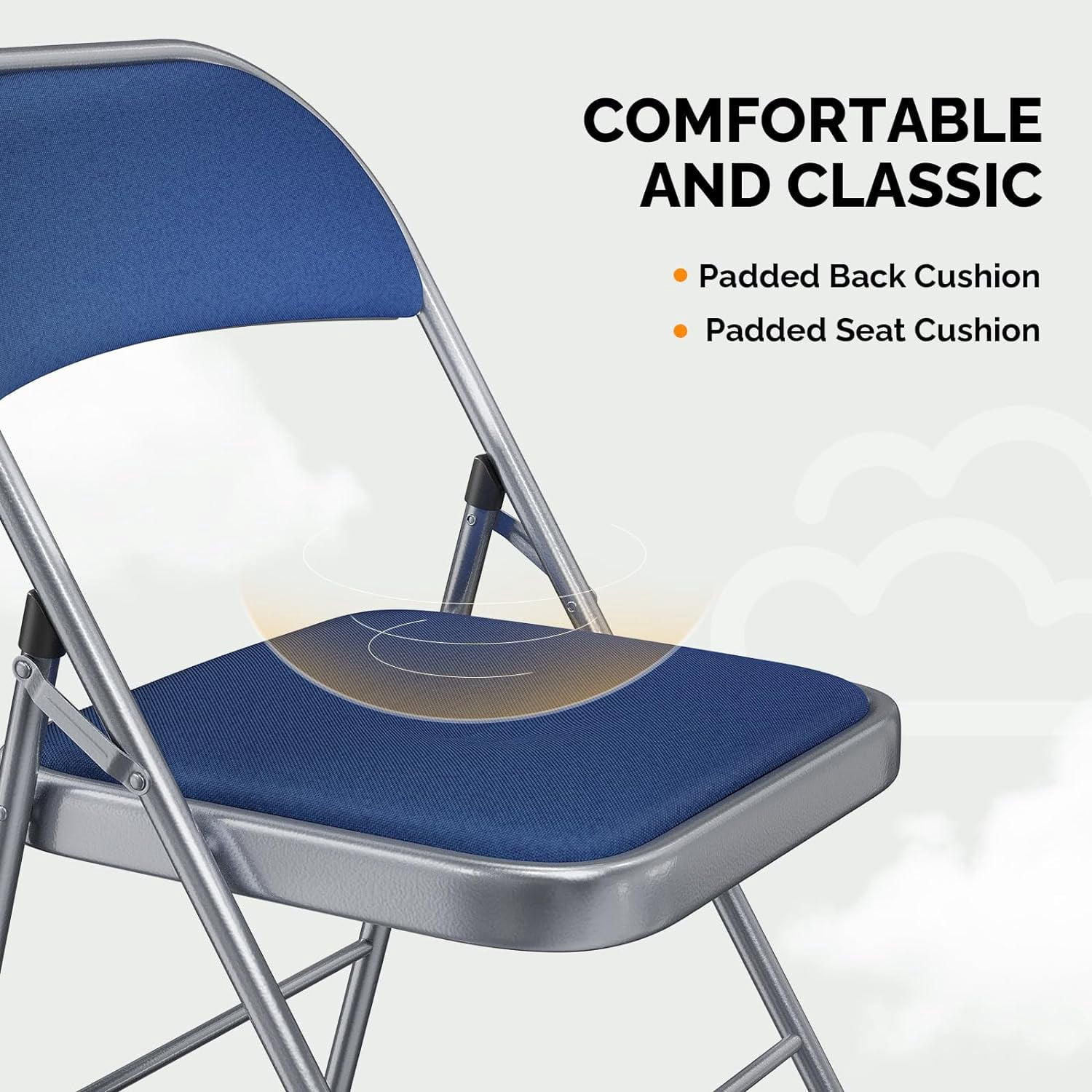 VINGLI Folding Chairs with Padded Seats, Metal Frame with Fabric Seat & Back, Capacity 350 lbs, Blue, Set of 6