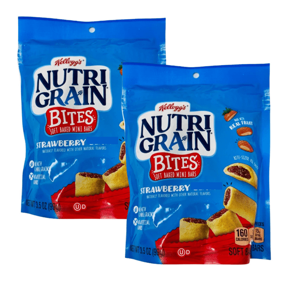Nutri-Grain Bites Mini Breakfast Bars, Strawberry, Soft Baked Mini Bars Made with Whole Grains and Real Fruits Portable and Ready to Eat Healthy Cereal Bar Great for Kids Lunch Snacks 3.5oz Pack of 2