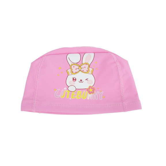 Unique Bargains 1 Pc Knitted PU Cartoon Rabbit Swim Cap Pink