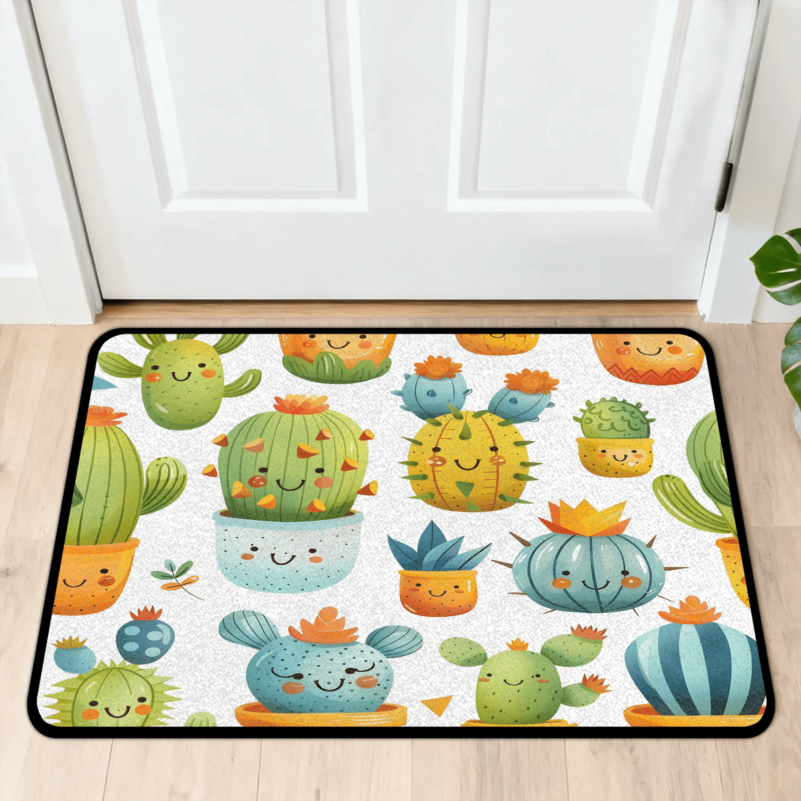 CURLYOOT Cactus Indoor Doormat Non-Slip Absorbent Door Mat 24 x 16 Cartoon Plants Entrance Floor Mat Washable Entry Doormats for Entryway Front Back Door