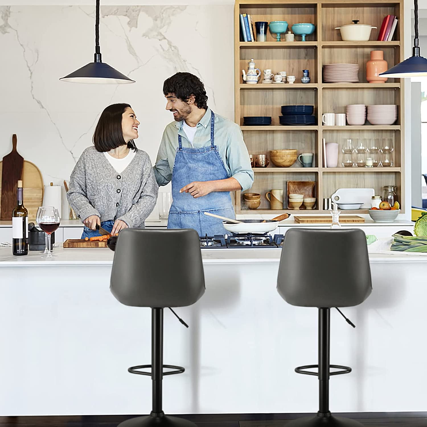 Vitesse Adjustable 24-33in Faux Leather Bar Stools Set of 2 Vitesse Adjustable 24-33in Faux Leather Bar Stools Set of 2