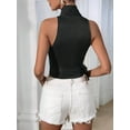 thumbnail image 2 of Women'S Satin Blouse Wrap V Neck Sleeveless Tie Side Summer Elegant Crop Tops Black S, 2 of 7