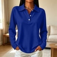 thumbnail image 2 of Long Sleeve Polo Shirts for Women Golf Shirt Button-Down Collar Work Blouse Side Slits Casual Tops Blue 2XL 1 Pcs, 2 of 5