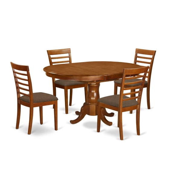 East West Furniture Portland 5-piece Dining Set with Oval Table in Saddle Brown