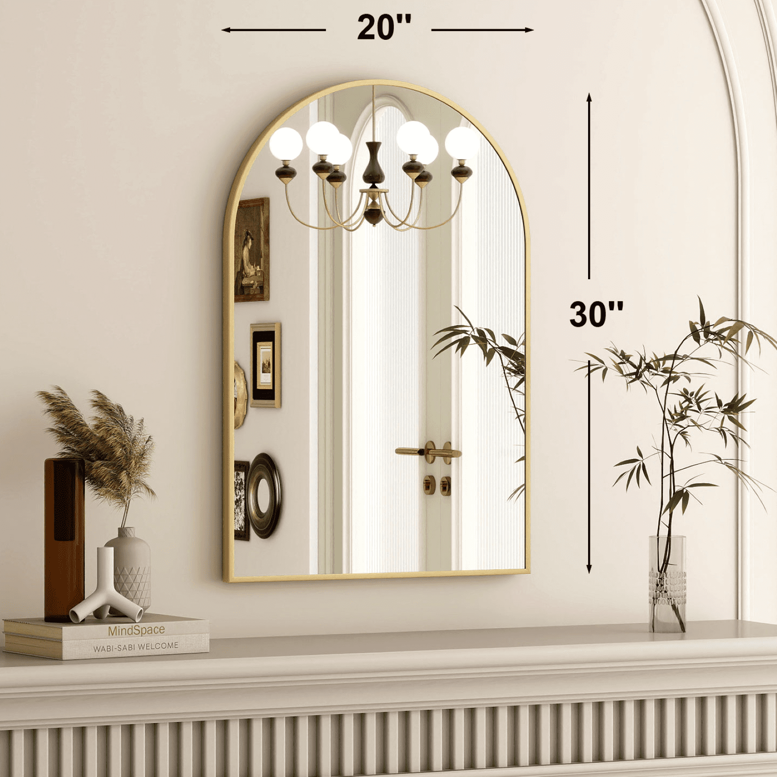 GRAHMCY 30"x20" Arched Bathroom Mirror Wall Mirror With Aluminum Alloy Frame, Gold