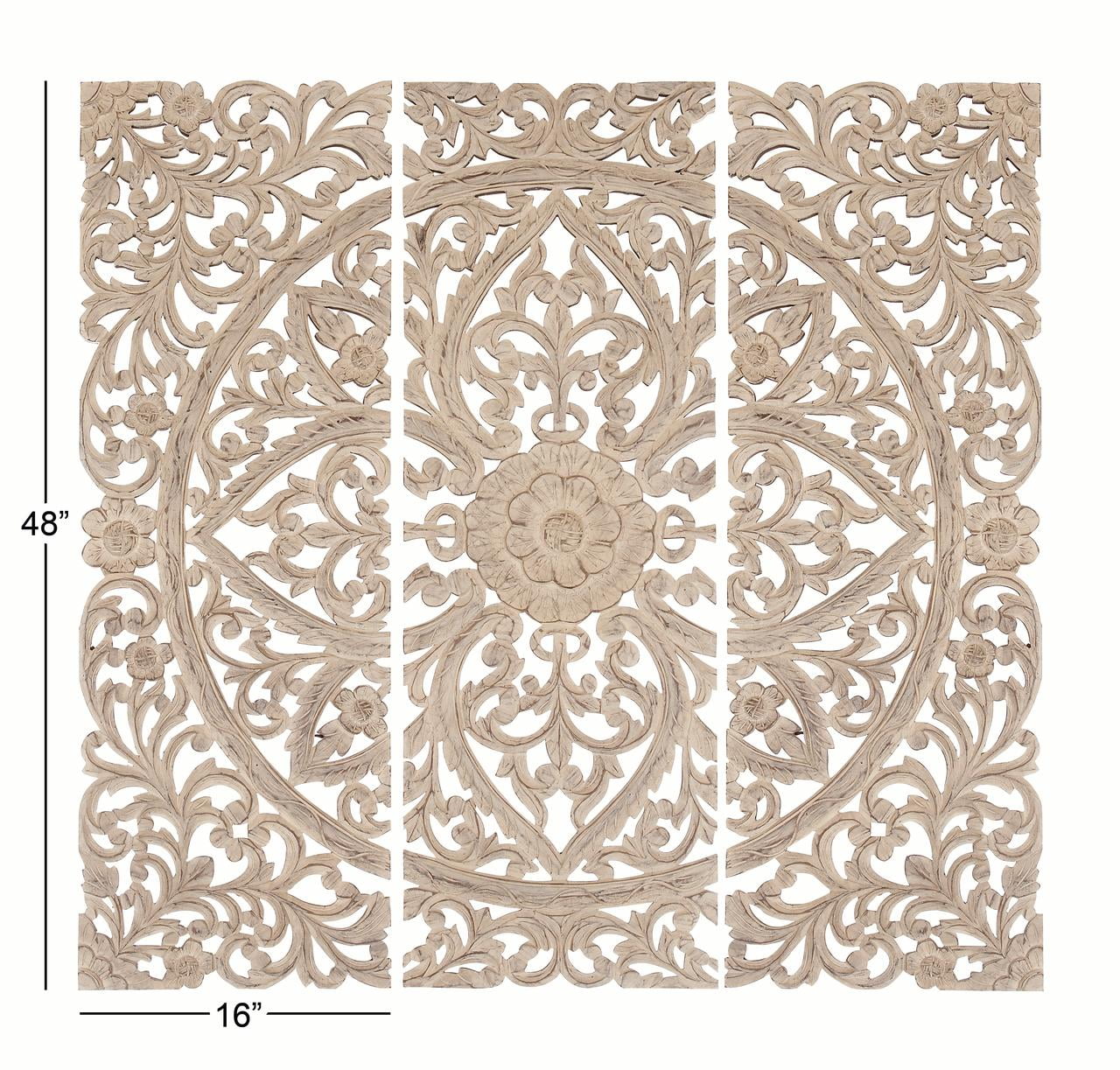 Decmode 16 X 48 Extra Large Hand Carved Distressed White Wood Wall Panels W Fl Acanthus Designs Set Of 3 Decmode 16 X 48 Extra Large Hand Carved Distressed White Wood Wall Panels W Fl Acanthus Designs Set Of 3