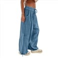 thumbnail image 2 of Pantalones Holgados Informales de Algodón para Mujer, de Pierna , con Costuras de Cordón y Bolsillos. Azul XL, 2 of 10