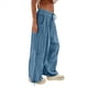thumbnail image 2 of Pantalones Holgados Informales de Algodón para Mujer, de Pierna , con Costuras de Cordón y Bolsillos. Azul M, 2 of 10