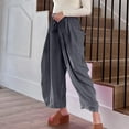 thumbnail image 4 of amkenre Capri Pants for Women Casual Plain Loose Fit Straight Wide Leg Ladies Trousers Big Pocket Elastic Low Waisted Drawstring Lightweight Trendy Cropped Pants, 4 of 6