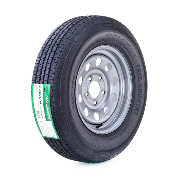 Free Country Wheel Assembly ST205/75R15 8-Ply D 107M 5 Lug on 4.5" PCD Silver Mod Rim Trailer Tire