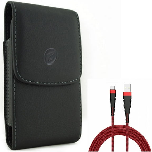 10ft USB Cable   Case Belt Clip for Motorola One 5G Ace Phone - Type-C Charger Cord Power Wire and Leather Holster Cover Pouch Combo for Motorola One 5G Ace (2021)