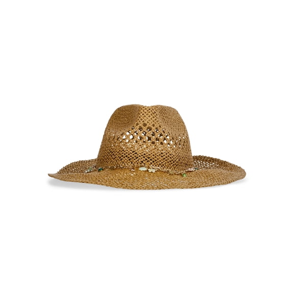 No Boundaries Straw Hat with Charm Accent, Women's, Tan
