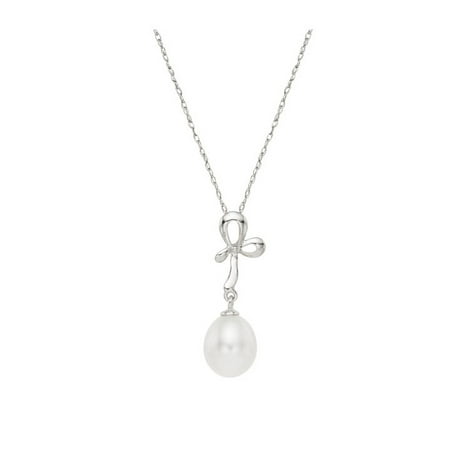 Pearlyta Sterling Silver White Freshwater Pearl Bow Necklace (12 mm ...
