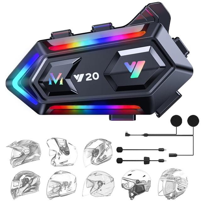 Altavoces para casco de moto FEYA Y20 con luces RGB IPX6 a prueba de agua