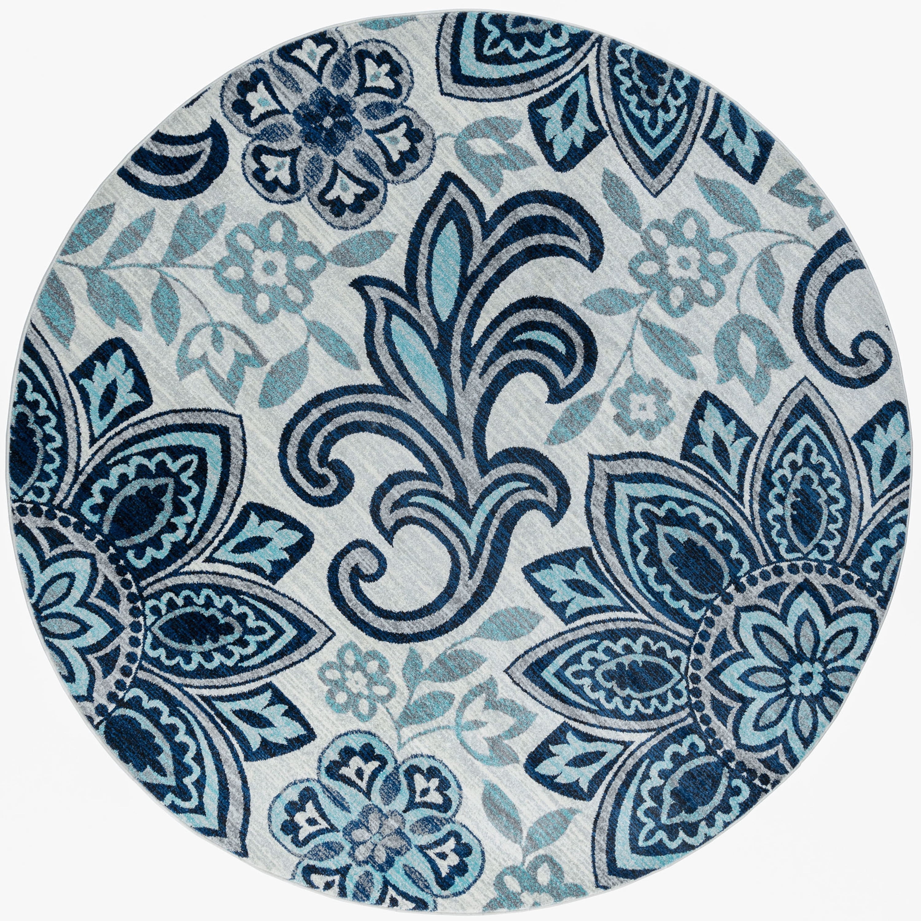 Transitional Area Rug (5'3'' Round) Floral Cream, Navy Indoor Round Easy to Clean