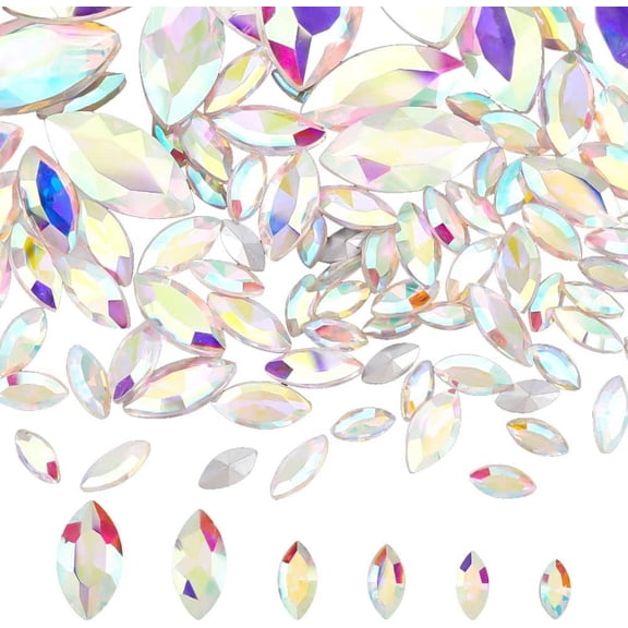 94 Pcs Pointed Back Rhinestone 6 Sizes Glass Rhinestones Gems AB Color Horse Eye Jewels Embelishments with Silver Plated Back Crystals Stones Gem Stones for Crafts Jewelry Making Clear