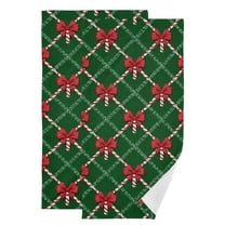 Green Plaids Red Bows Christmas Hand Towel Absorbent Bath Towels for Bathroom Sports Gym 28" x 14" Set of 2
