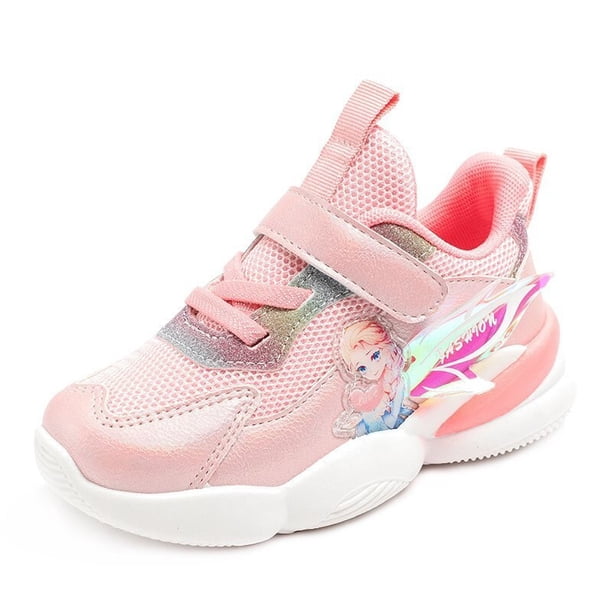 Zapatos Disney para niñas, primavera y otoño, nuevos zapatos para niños frozen, zapatillas de deporte de malla transpirable para niñas de escuela primaria, 33 plantillas de 20,50 cm Gao Jinjia LED