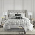 thumbnail image 4 of Madison Park Cal King Comforter Sets, 7-Piece Tufted Pintuk Bed in a Bag Bed Set, Satin Luxury Grey Comforter Bedding Set with Decor Pillow, 4 of 11