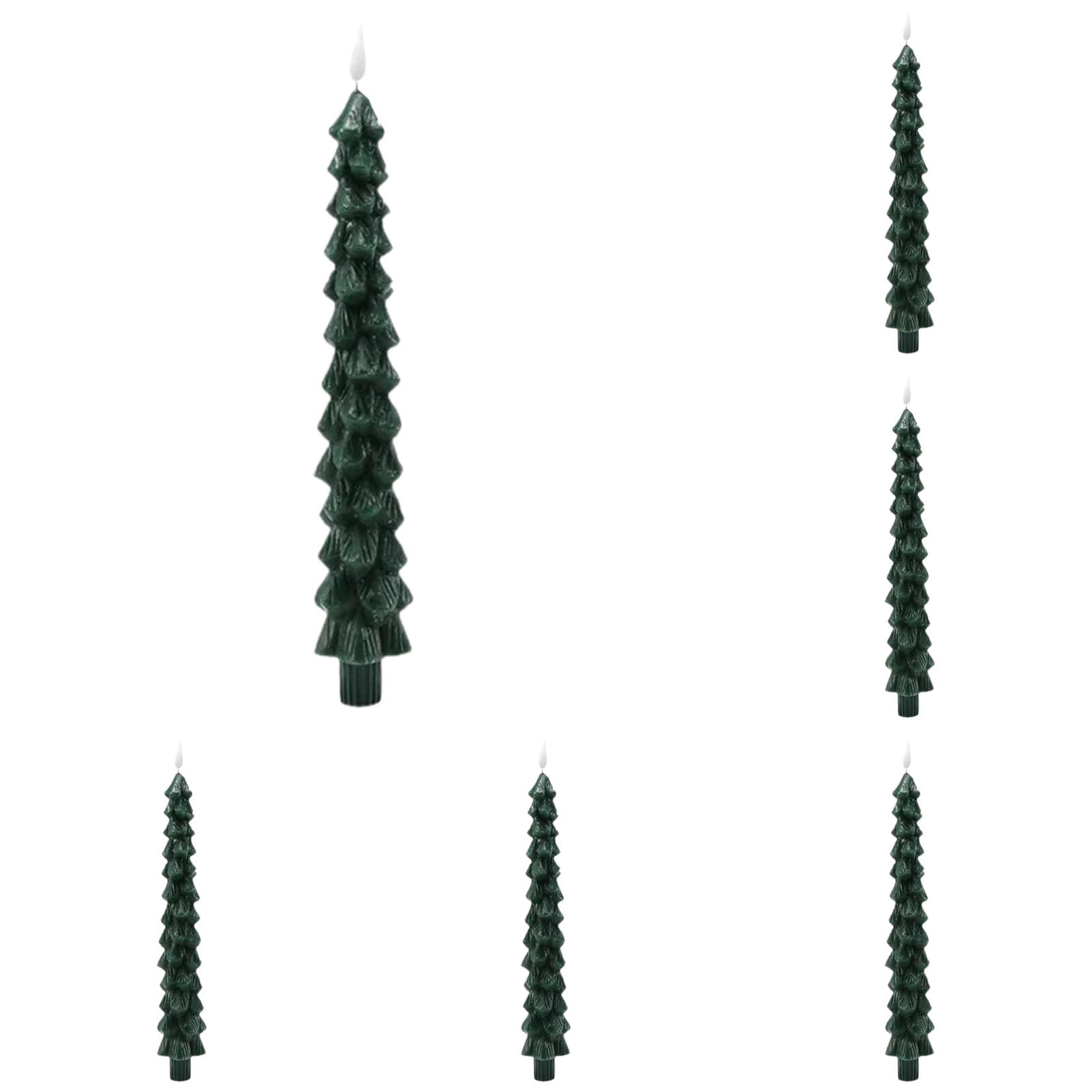 Christmas Tree Flameless Candles, Christmas Tree Candles, Christmas Taper Candles with 3D Flame, Christmas Flameless Candles for Christmas Home Decoration(10 In, 6Pcs)