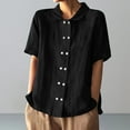 thumbnail image 5 of Shirts for Women Plus Size Clearance, Xunlbb Women's Fashion Cotton And Double Breasted Open Collar Short Sleeved Top(Black,S), 5 of 9