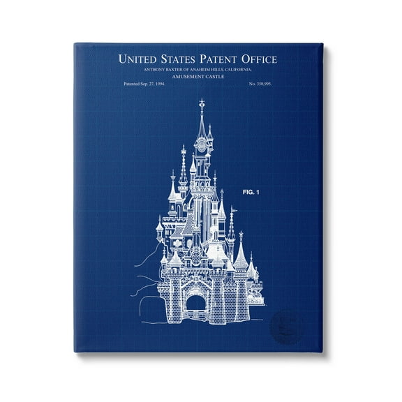 Stupell Industries Amusement Castle Blueprint Graphic Art Gallery Wrapped Canvas Print Wall Art, Design by Karl Hronek